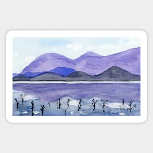 Purple Mountains. Watercolor Painting Sticker